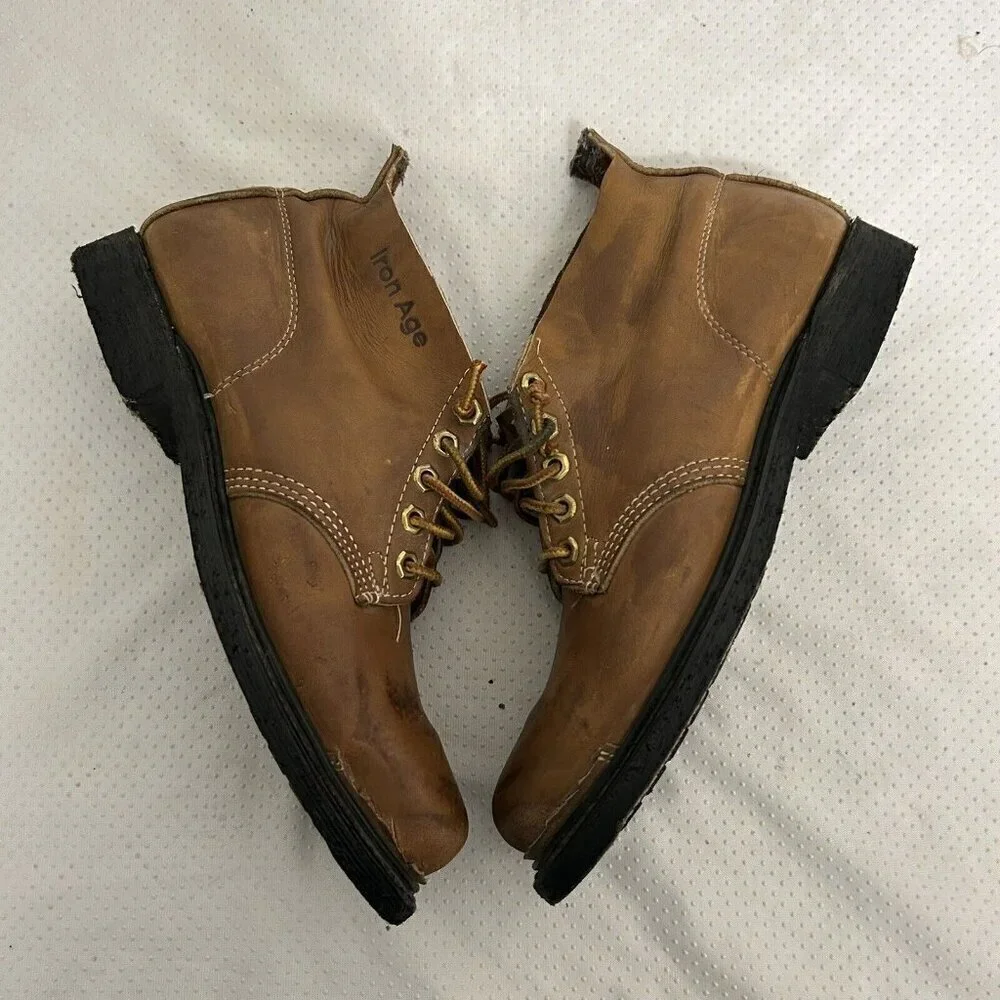 Vintage 90s Iron Age Men's Steel Toe Brown Lace Up Leather Chukka Work Boot Sz 8